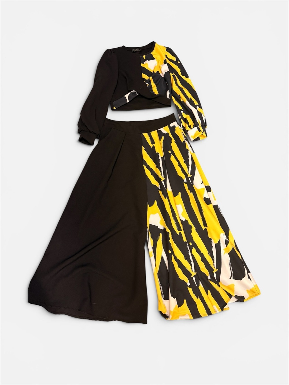 Two-Piece Black & Yellow Abstract Print Set